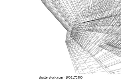 abstract architectural drawing 3d vector illustration