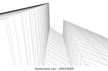 abstract architectural drawing 3d vector illustration
