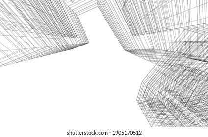 abstract architectural drawing 3d vector illustration