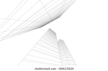 dibujo arquitectónico abstracto ilustración vectónica 3d