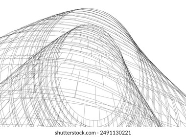 abstract architectural drawing linear design 3d illustration