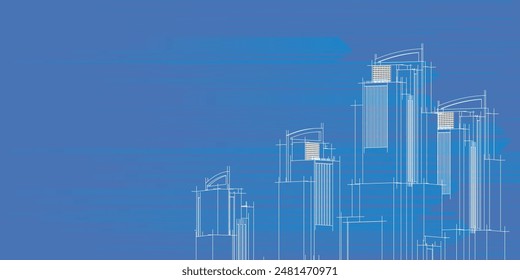 abstract architectural drawing that captures the essence of a cityscape and skyline in a unique and creative design.