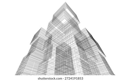 Abstract architectural drawing vector 3d illustration