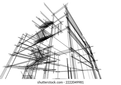 Abstract architectural drawing vector illustration on white background