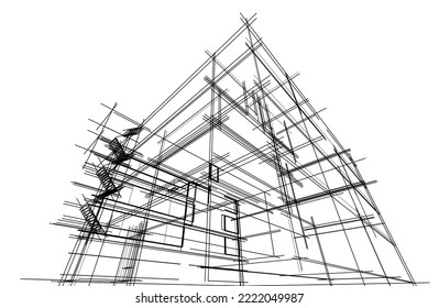 Abstract architectural drawing vector illustration on white background