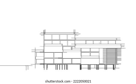 Abstract architectural drawing vector illustration on white background