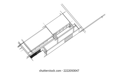 Abstrakte Architekturzeichnung, Vektorgrafik auf weißem Hintergrund
