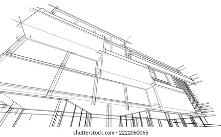 Abstract architectural drawing vector illustration on white background