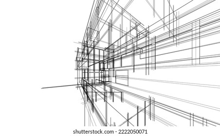 Abstract architectural drawing vector illustration on white background