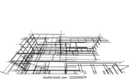 Abstract architectural drawing vector illustration on white background