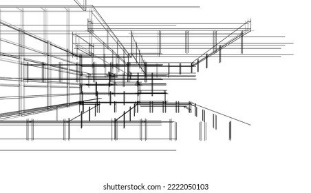 Abstract architectural drawing vector illustration on white background