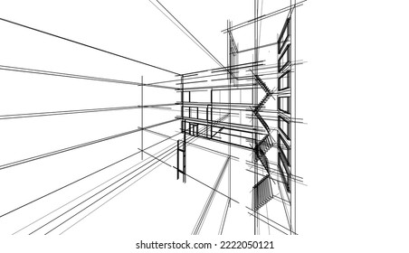 Abstract architectural drawing vector illustration on white background