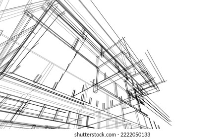 Abstract architectural drawing vector illustration on white background