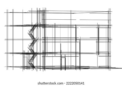 Abstract architectural drawing vector illustration on white background