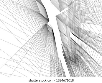 abstract architectural drawings vector 3d illustration