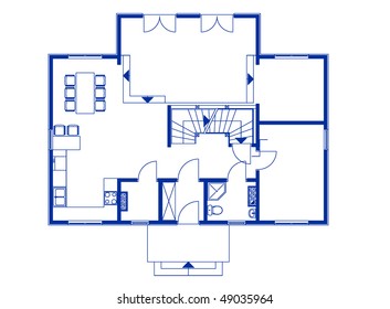 abstract architectural house blueprint in blue color