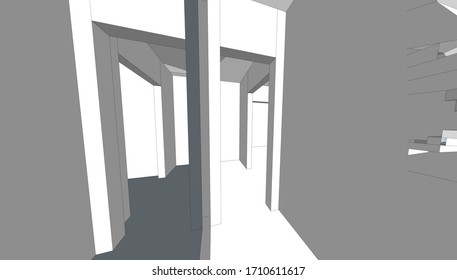 abstract architectural interior, 3d rendering sketch