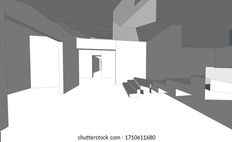 abstract architectural interior, 3d rendering sketch