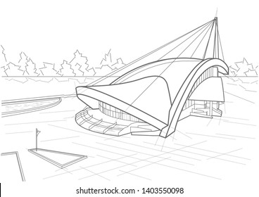 abstract architectural linear sketch concerthall building