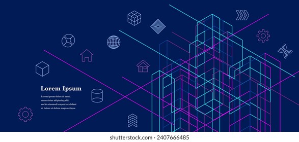 abstract architectural lines, geometric buildings texture background, technological construction, geometric icons, architecture concept