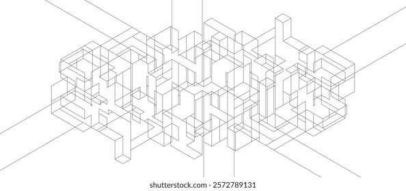 abstract architectural lines. geometric buildings texture background. technological construction. architecture concept.