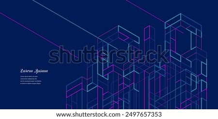 abstract architectural lines. geometric buildings texture background. technological construction. neon light. architectural concept.