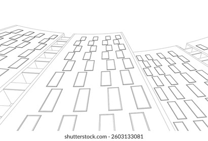 Abstract Architectural Sketch - Modern Buildings Perspective - Vector Illustration