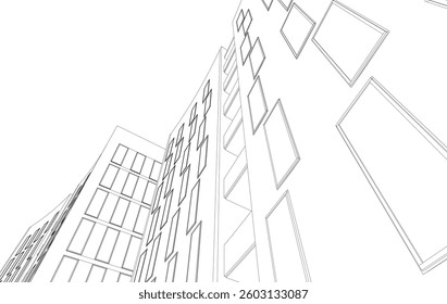 Abstract Architectural Sketch - Modern Buildings Perspective - Vector Illustration
