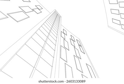 Abstract Architectural Sketch - Modern Buildings Perspective - Vector Illustration