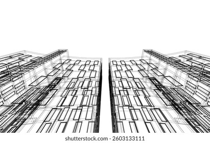 Abstract Architectural Sketch - Modern Buildings Perspective - Vector Illustration