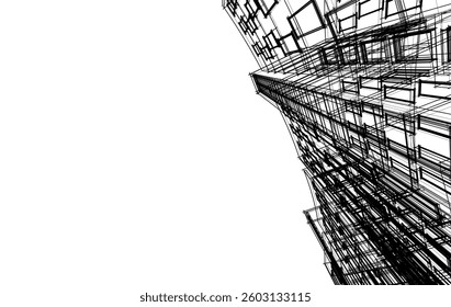 Abstract Architectural Sketch - Modern Buildings Perspective - Vector Illustration