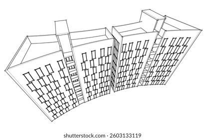 Abstract Architectural Sketch - Modern Buildings Perspective - Vector Illustration