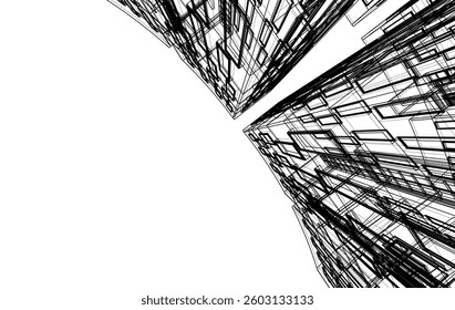 Abstract Architectural Sketch - Modern Buildings Perspective - Vector Illustration