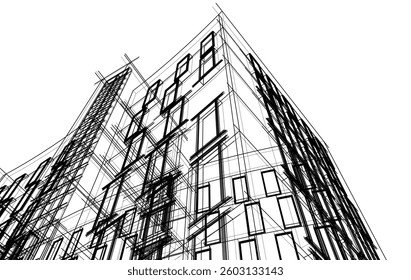 Abstract Architectural Sketch - Modern Buildings Perspective - Vector Illustration