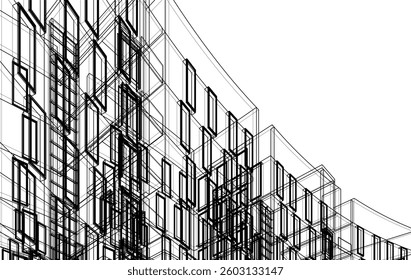 Abstract Architectural Sketch - Modern Buildings Perspective - Vector Illustration