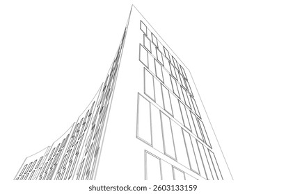 Abstract Architectural Sketch - Modern Buildings Perspective - Vector Illustration