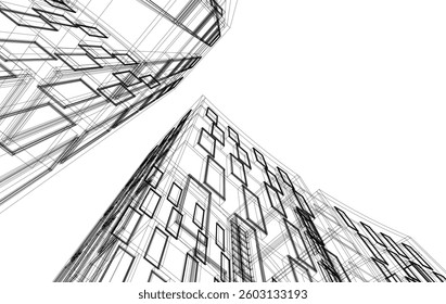Abstract Architectural Sketch - Modern Buildings Perspective - Vector Illustration