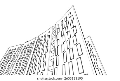 Abstract Architectural Sketch - Modern Buildings Perspective - Vector Illustration