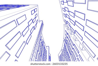 Abstract Architectural Sketch - Modern Buildings Perspective - Vector Illustration