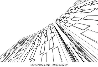 Abstract Architectural Sketch - Modern Buildings Perspective - Vector Illustration