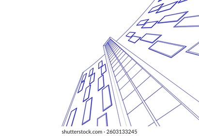 Abstract Architectural Sketch - Modern Buildings Perspective - Vector Illustration