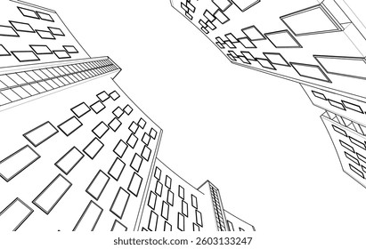 Abstract Architectural Sketch - Modern Buildings Perspective - Vector Illustration