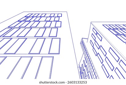 Abstract Architectural Sketch - Modern Buildings Perspective - Vector Illustration