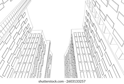 Abstract Architectural Sketch - Modern Buildings Perspective - Vector Illustration