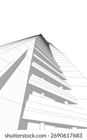 Abstract Architectural Sketch - Modern Buildings Perspective - Vector Illustration