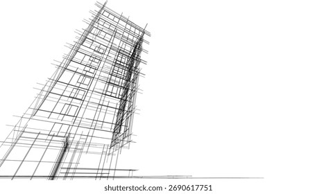 Abstract Architectural Sketch - Modern Buildings Perspective - Vector Illustration