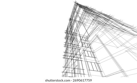 Esquema arquitetônico abstrato - Perspectiva de edifícios modernos - Ilustração vetorial