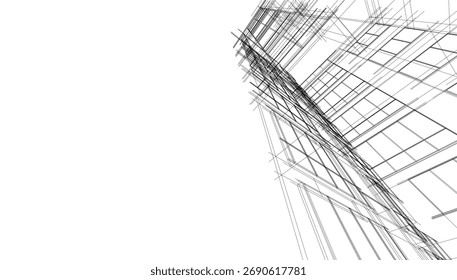 Esquema arquitetônico abstrato - Perspectiva de edifícios modernos - Ilustração vetorial