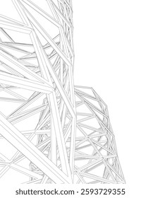 Abstract Architectural Wireframe Composition – Modern Skyscraper and Urban Cityscape Design