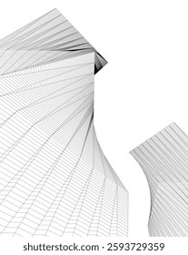 Abstract Architectural Wireframe Composition – Modern Skyscraper and Urban Cityscape Design